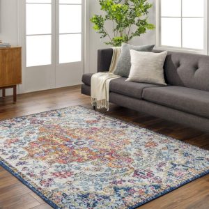 Livabliss Harput Vintage Medallion Area Rug,5'3" x 7'3",Orange/Navy