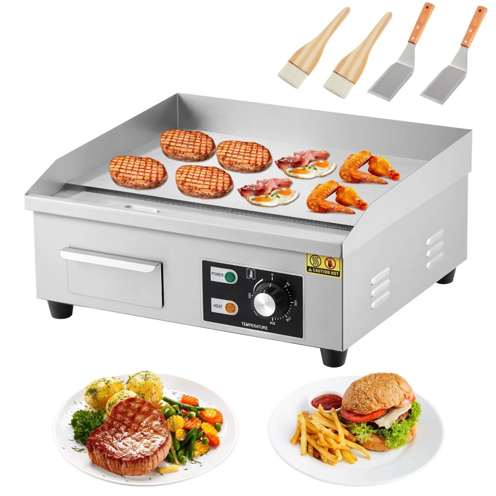 18 In Commercial Electric Griddle, 110V 1600W Electric Restaurant Teppanyaki Flat Top Grill With Shovels
