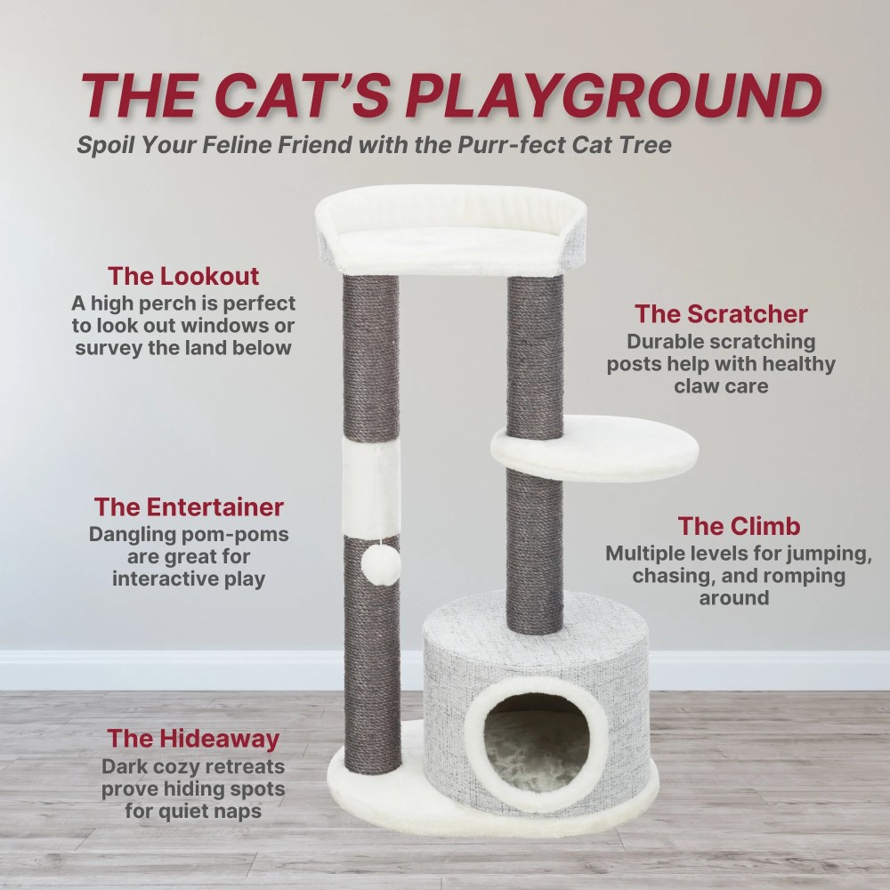 TRIXIE Pilar Plush & Sisal 3-Level 39.4" Cat Tower, Scratching Posts, Condo, Cat Toy, Gray - Image 3
