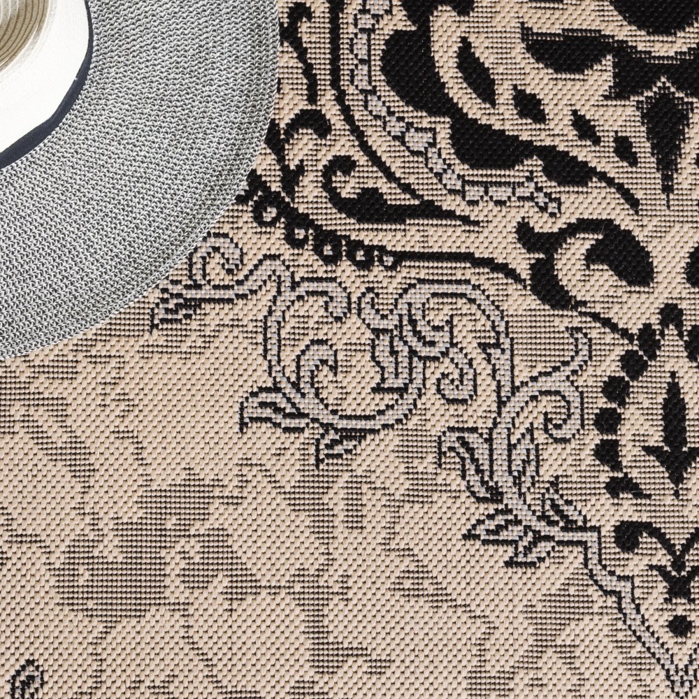 Safavieh Courtyard Penelope Damask Indoor/Outdoor Area Rug, Creme/Black, 6'7" x 6'7" Square - Image 13