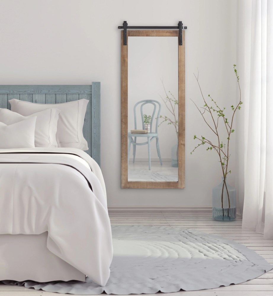 Kate and Laurel Cates Farmhouse Wood Framed Wall Mirror, 18 x 50, Rustic Brown, Barn Door-Inspired Rustic Mirrors for Wall - Image 3
