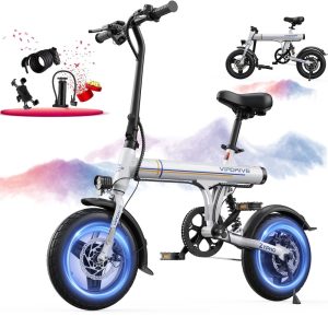 VIPDRIVE Electric Bike, 14" Folding EBike for Adults, 500W Peak Motor, 36V 7.8Ah Battery, 20MPH City Commuter E-Bike, Mini Ebike, LCD Display, UL2849