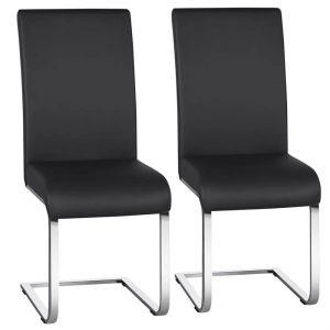 Yaheetech 2pcs Modern PU Leather Dining Chairs Dining Room Metal Seat Kitchen Furniture Black