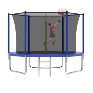 Alvantor Trampoline for Kids 10Ft Round Trampolines with Basketball Hoop & Enclosure Net for Backyard,  Age 3-10,  Blue
