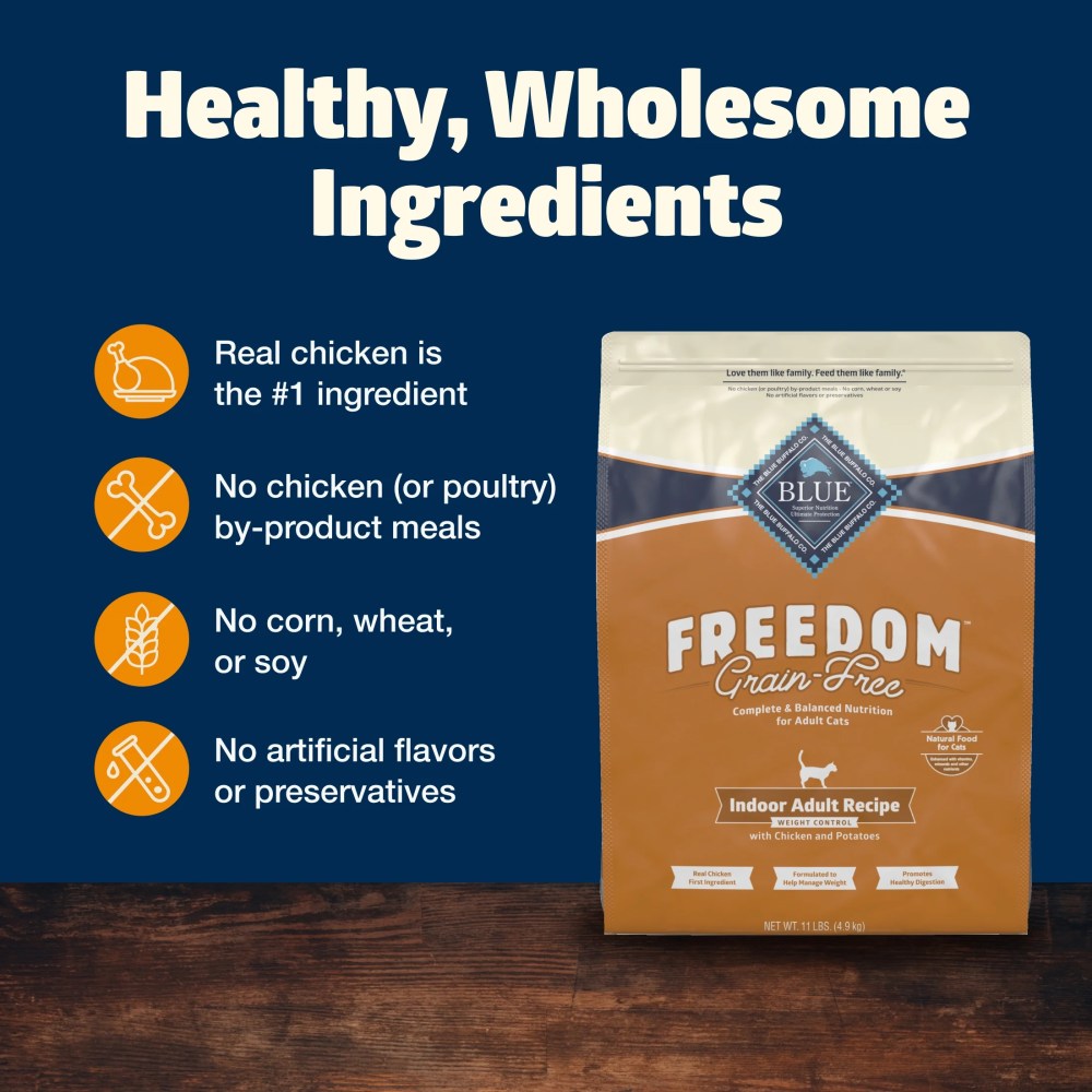 Blue Buffalo Freedom Natural Grain-Free Adult Weight Control Dry Cat Food, Chicken Recipe, 11-lb. Bag - Image 5