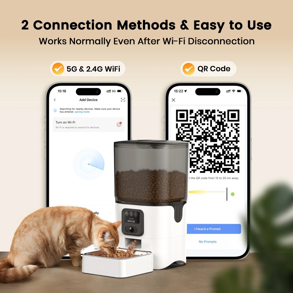 Oneisall WF-63 5GHz & 2.4GHz Automatic Cat Food Dispenser, 6L/25 Cups Automatic Cat Feeder with Camera, White - Image 9