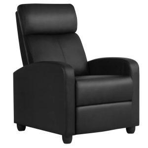 Alden Design Faux Leather Push Back Theater Recliner Chair with Footrest for Livingroom,Black