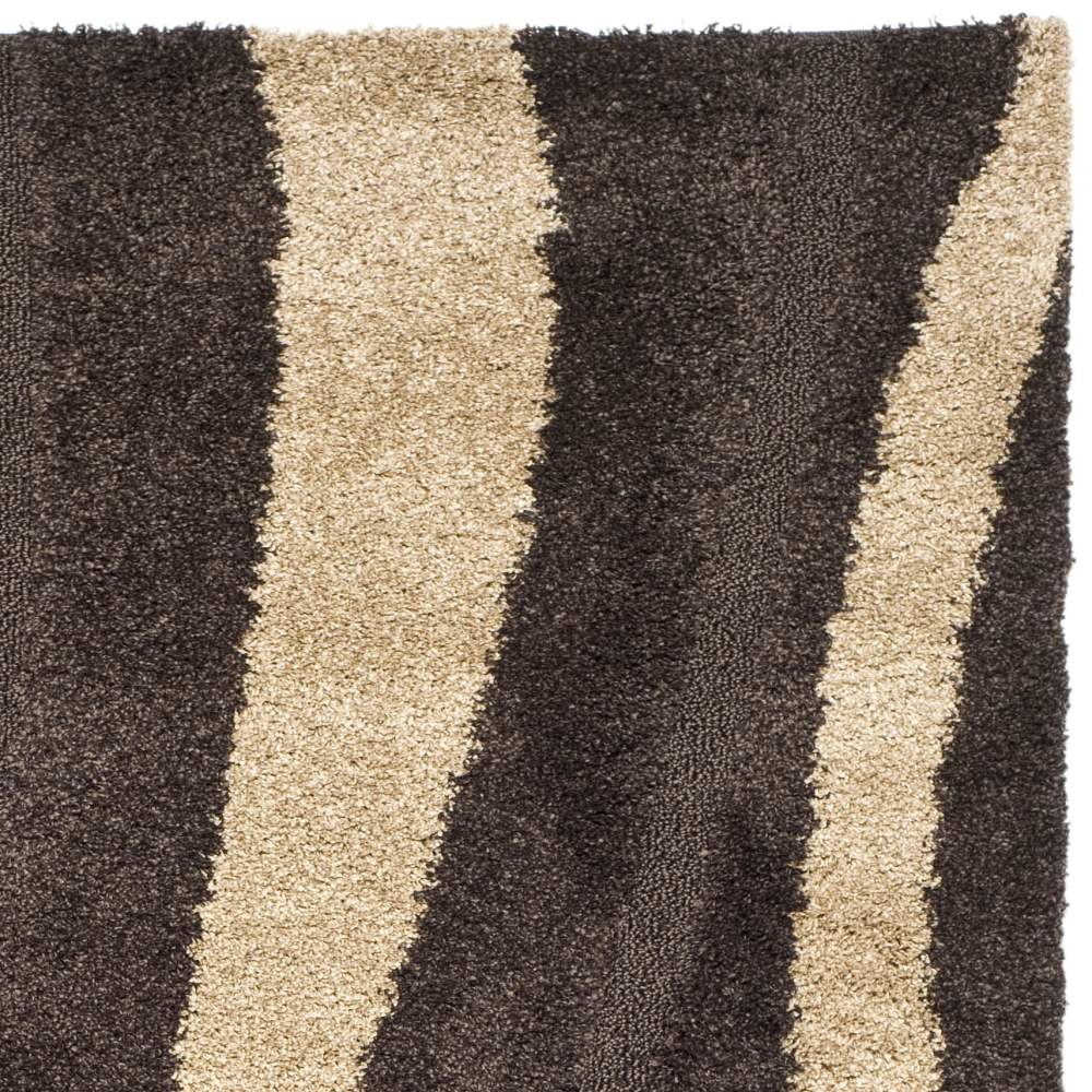 SAFAVIEH Florida Ellen Abstract Shag Area Rug, Dark Brown/Beige, 6" x 9" - Image 5