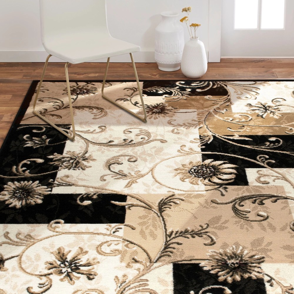 Home Dynamix Optimum Byron Contemporary Color Block Floral Area Rug, Black/Beige, 7'8"x10'4"