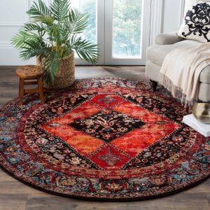SAFAVIEH Vintage Hamadan Samia Traditional Area Rug, Orange/Multi, 5'3" x 5'3" Round