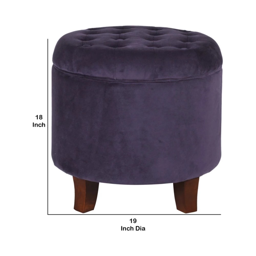 Button Tufted Velvet Upholstered Wooden Ottoman with Hidden Storage Purple and Brown - Saltoro Sherpi - Image 2