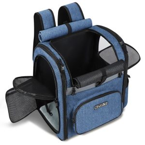 PETSKD Pet Carrier Backpack for Dogs Cats, 13x11x16.5 inches Outdoor Travel Backpack with with Safety Lock Zipperl, Large Space Foldable Backpack for Pets Under 20 lbs, Blue