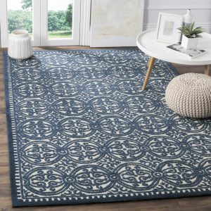 SAFAVIEH Cambridge Joseph Geometric Wool Area Rug, Ivory/Navy, 4" x 6"