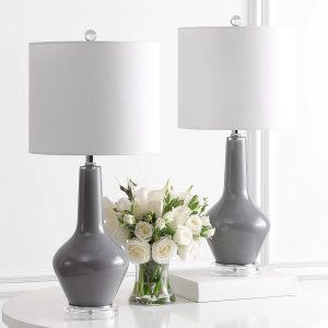 SAFAVIEH Velor 24 in. H Modern Glass Table Lamp, Smoked Grey