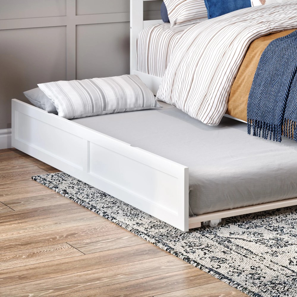 AFI Twin-XL Roll Out Wood Trundle Bed Frame with Wooden Slat Supports, White - Image 3