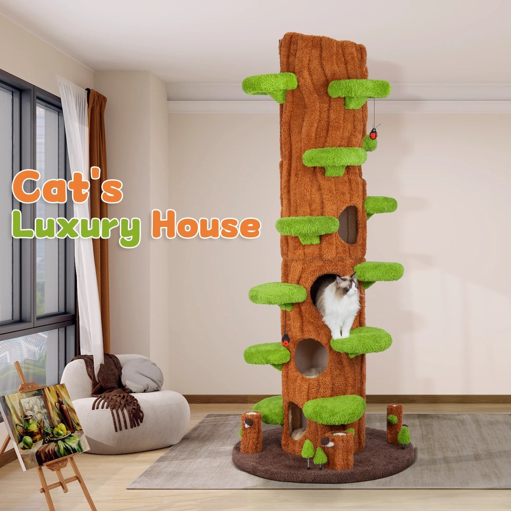 LHBCraft 88.6" Tall Cat Tree for Indoor Cats, Large Cat Tower with Luxury Cat Condo, Cat Tree Tower with Soft Cushion, Scratching Board, Plush Platform and Top Perch - Image 7