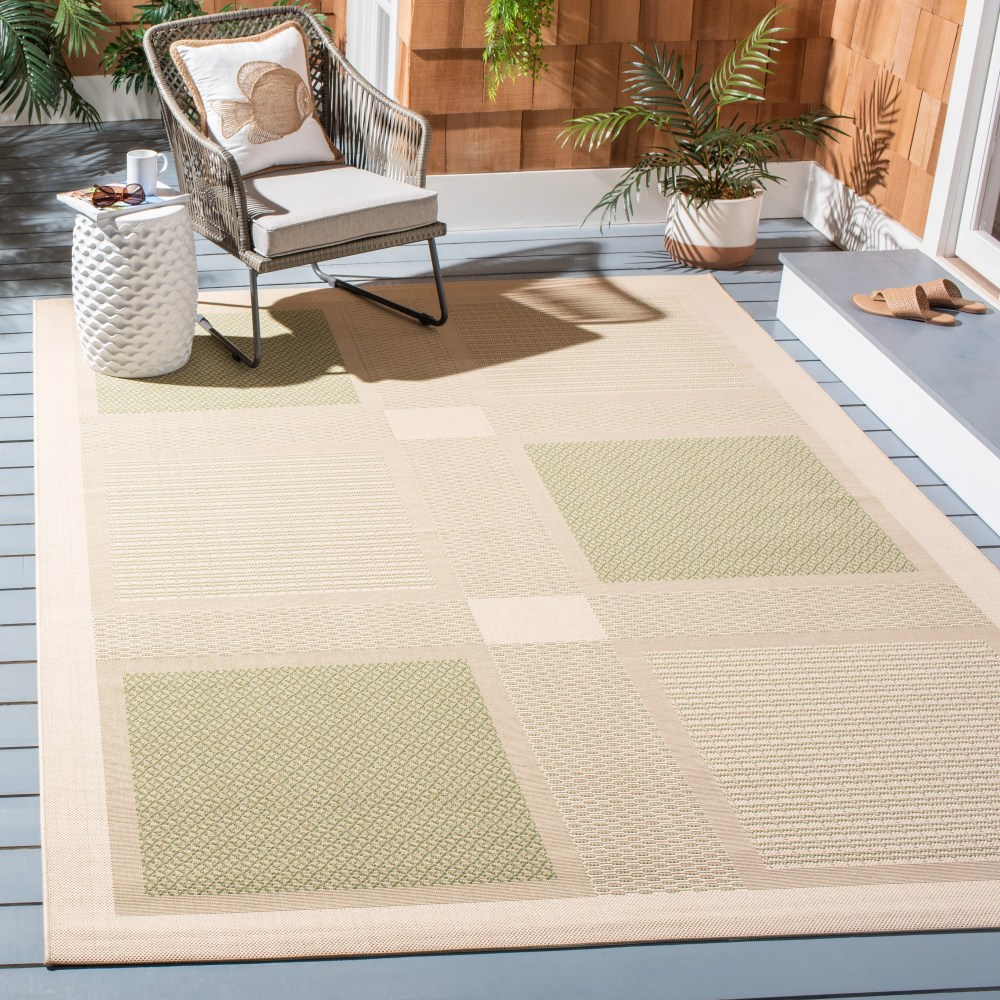 Safavieh Courtyard Eileen Geometric Indoor/Outdoor Area Rug, Natural/Olive, 6'7" x 9'6" - Image 2