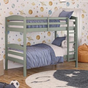 Better Homes & Gardens Leighton Kids Solid Wood Twin-over-Twin Convertible Bunk Bed with Ladder and Guardrails, Sage Green