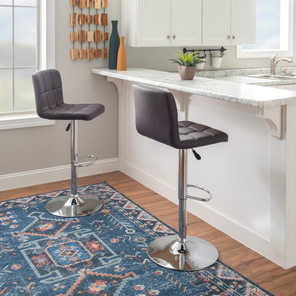 Powell Sherman 24-32" Indoor Adjustable Metal Swivel Bar Stool, Chrome/Brown Faux Leather - Image 15