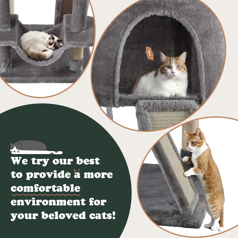Amolife 65.7" Large Cat Tree and Tower Condo for Indoor Cats with 2 Scratching Boards, Hammock & Post, Gray - Image 7