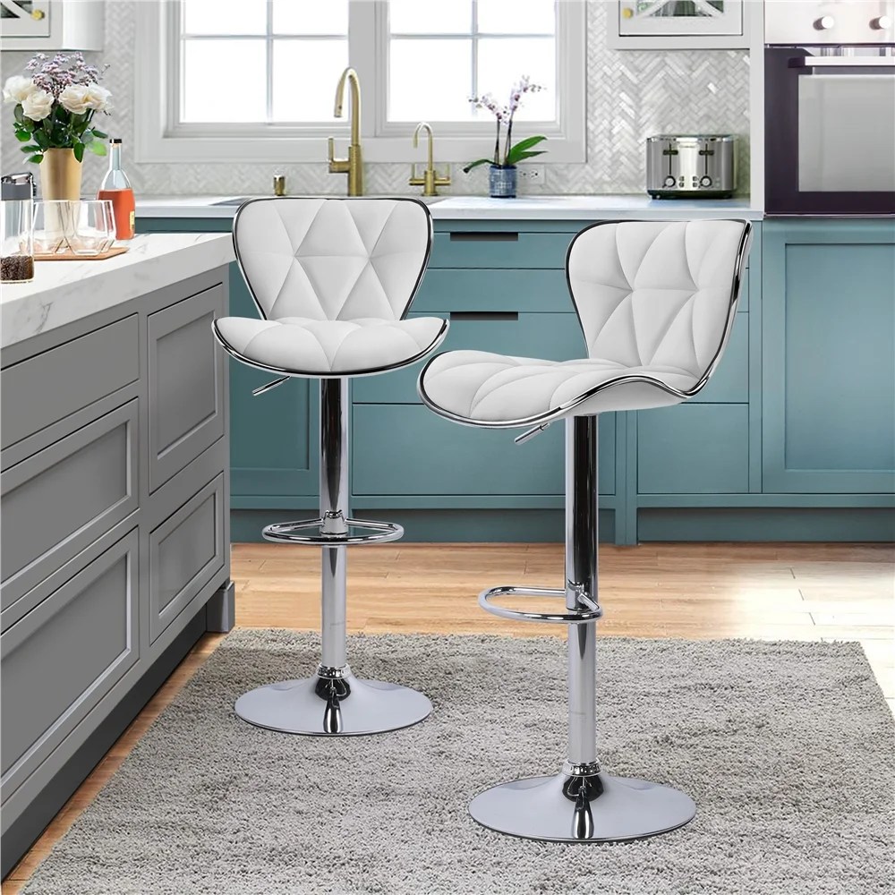 Alden Design Adjustable Mid-back Faux Leather Counter-Height Bar Stool for Kitchen Counter, Set of 2, White - Image 7