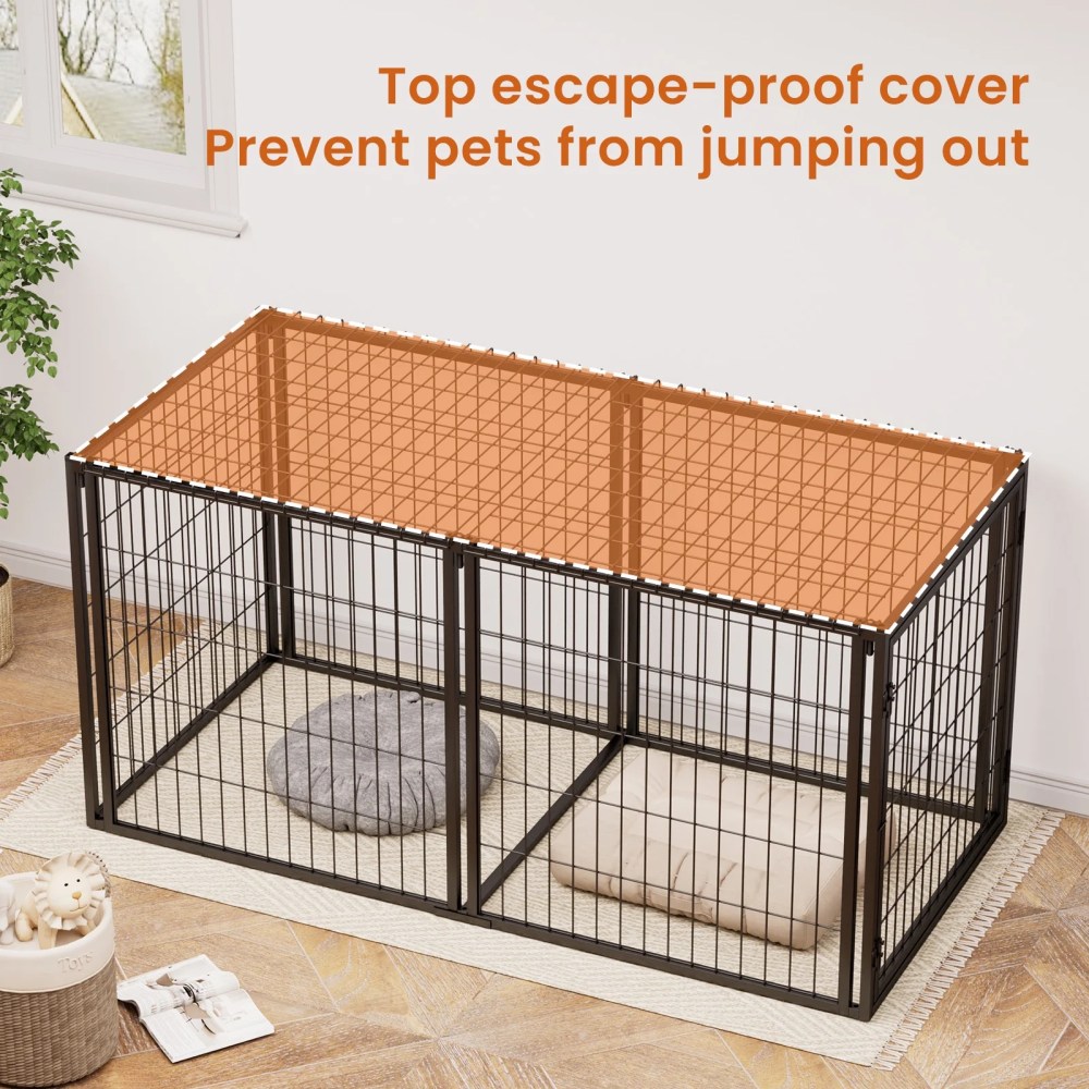 JXXRZ 63" Dog Crate Indoor Metal Kennel w/ Cover & Divider, Escape Proof Playpen - Image 2