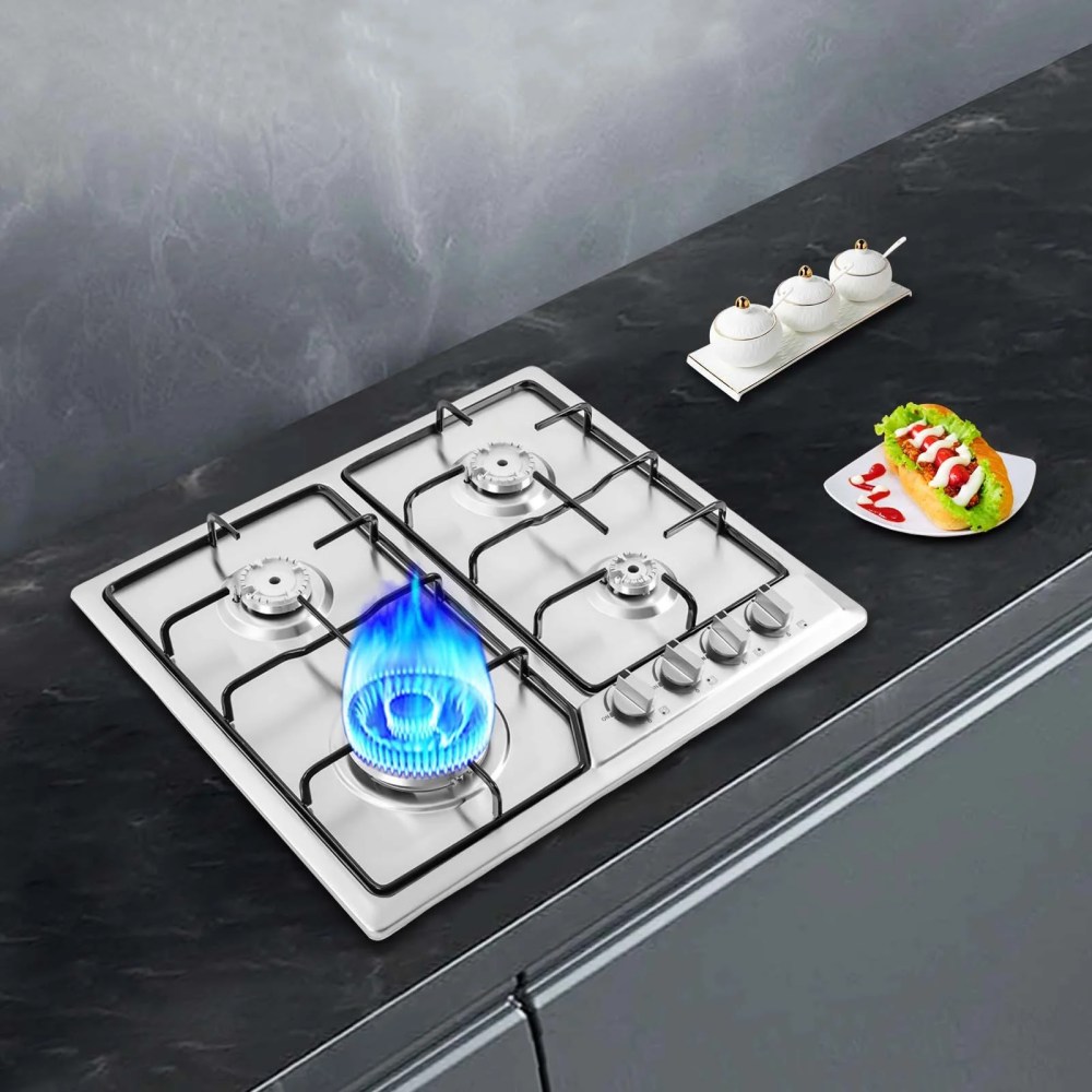 22"x20" Built in Gas Cooktop 4 Burners Stainless Steel Stove Top NG/LPG Gas Hob for Home, Restaurants