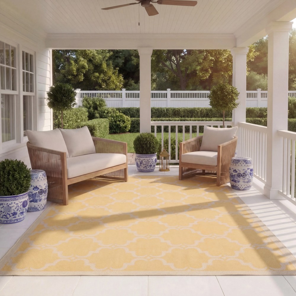 SAFAVIEH Courtyard Estelle Geometric Indoor/Outdoor Area Rug, Yellow/Beige, 5'3" x 7'7" - Image 6