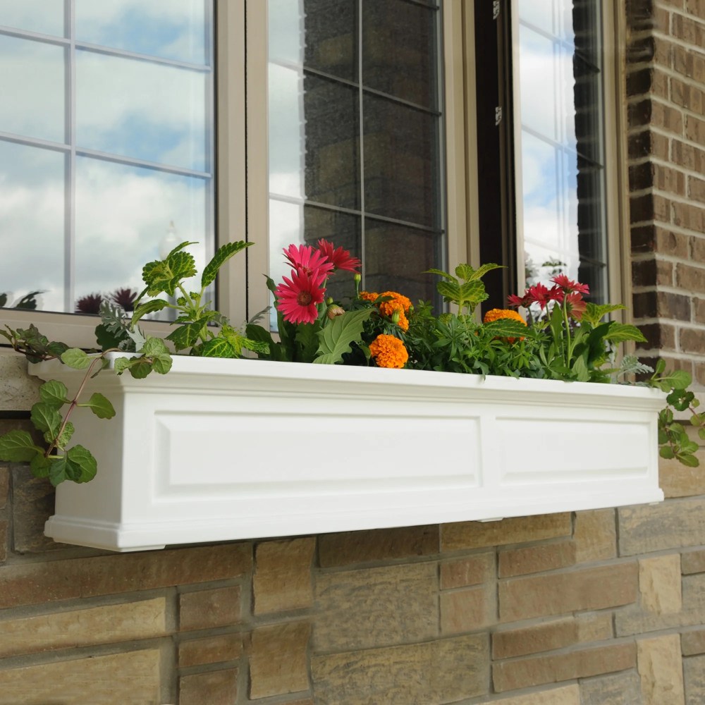 Mayne Nantucket 60" x 12" x 10" Rectangle White Self Watering Plastic Window Box Planter - Image 7