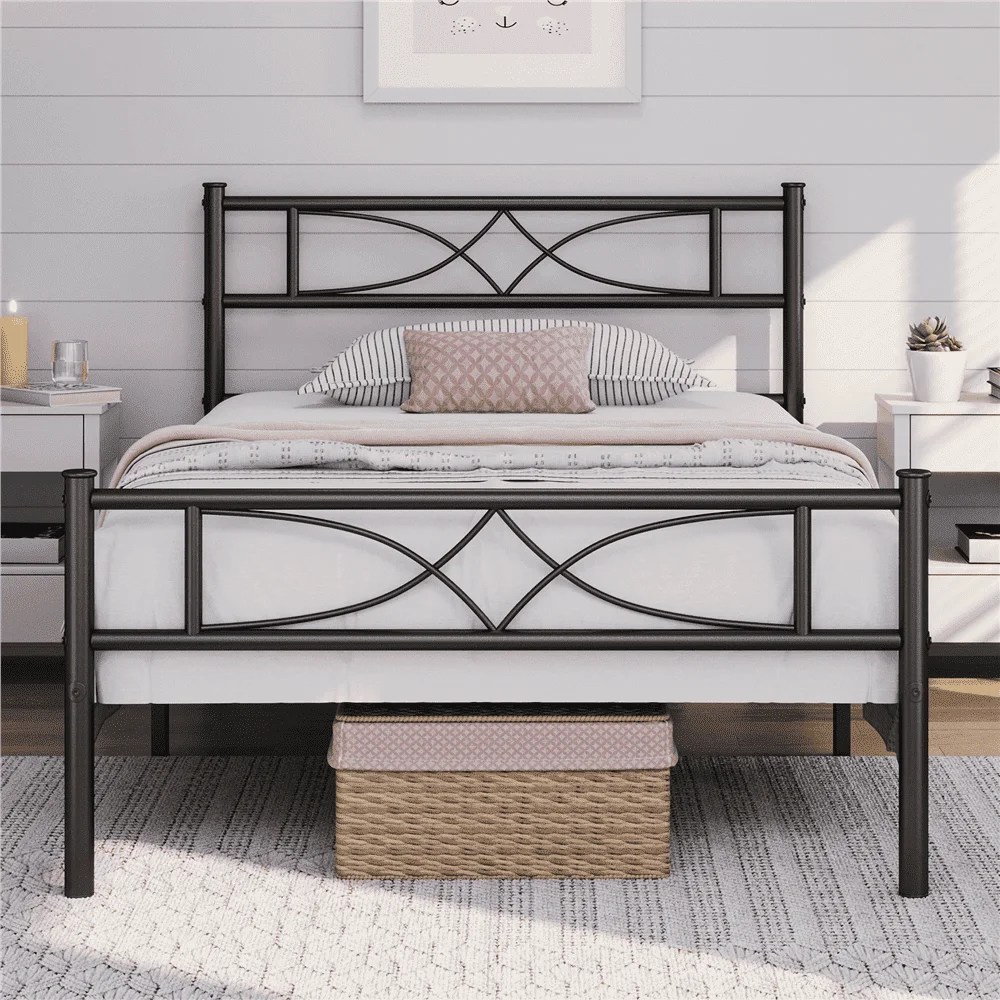 Yaheetech Twin Size Metal Bed Frame with Curved Design Headboard and Footboard,Black