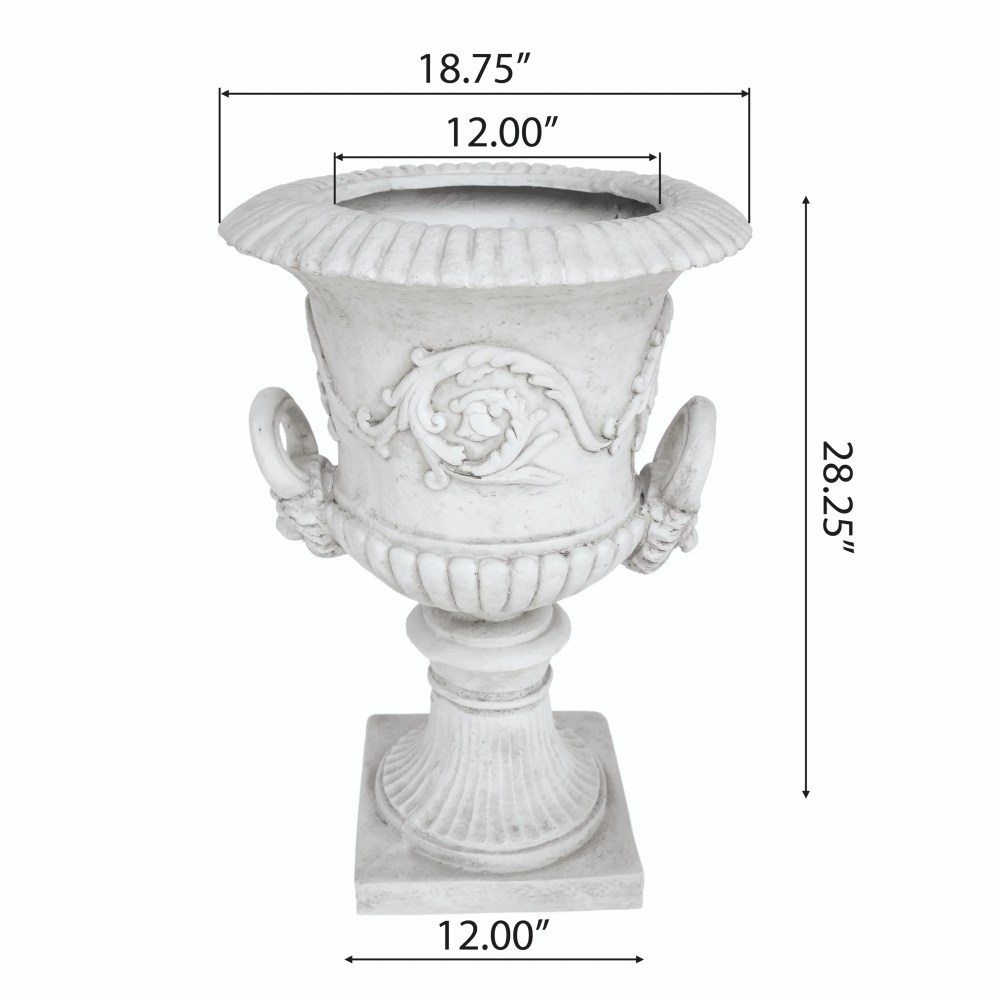 Alena Outdoor Light Weight Concrete Chalice Garden Urn Planter, Antique White - Image 5