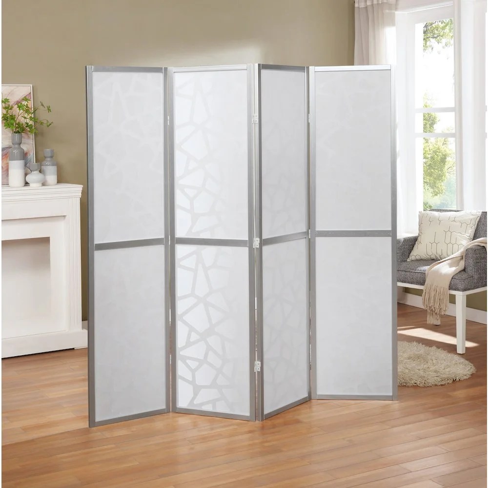 Roundhill Furniture Giyano Rice Paper/Wood 4-Panel Screen Room Divider in Sliver - Image 3