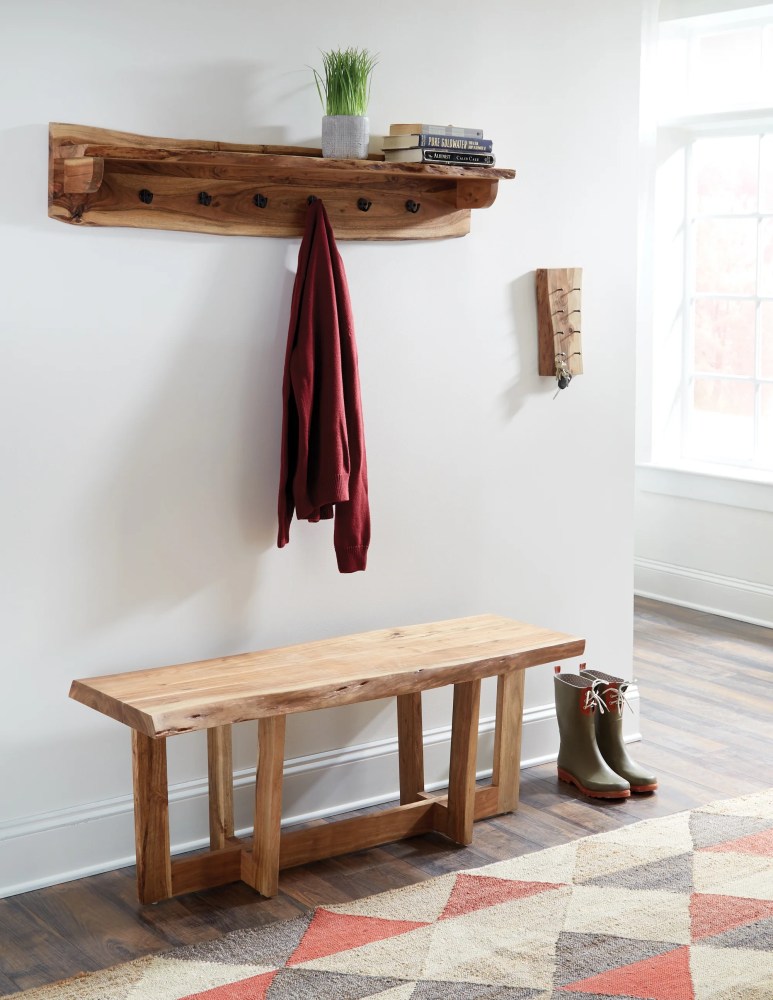Alpine Natural Live Edge Wood 48" Coat Hooks with Shelf - Image 3