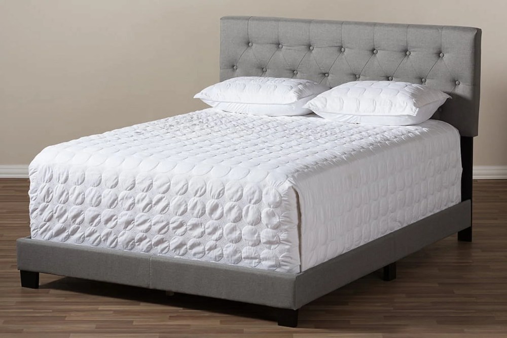 Baxton Studio Cassandra Queen Bed with Padded Headboard and Button-Tufted Detail, Light Grey - Image 2