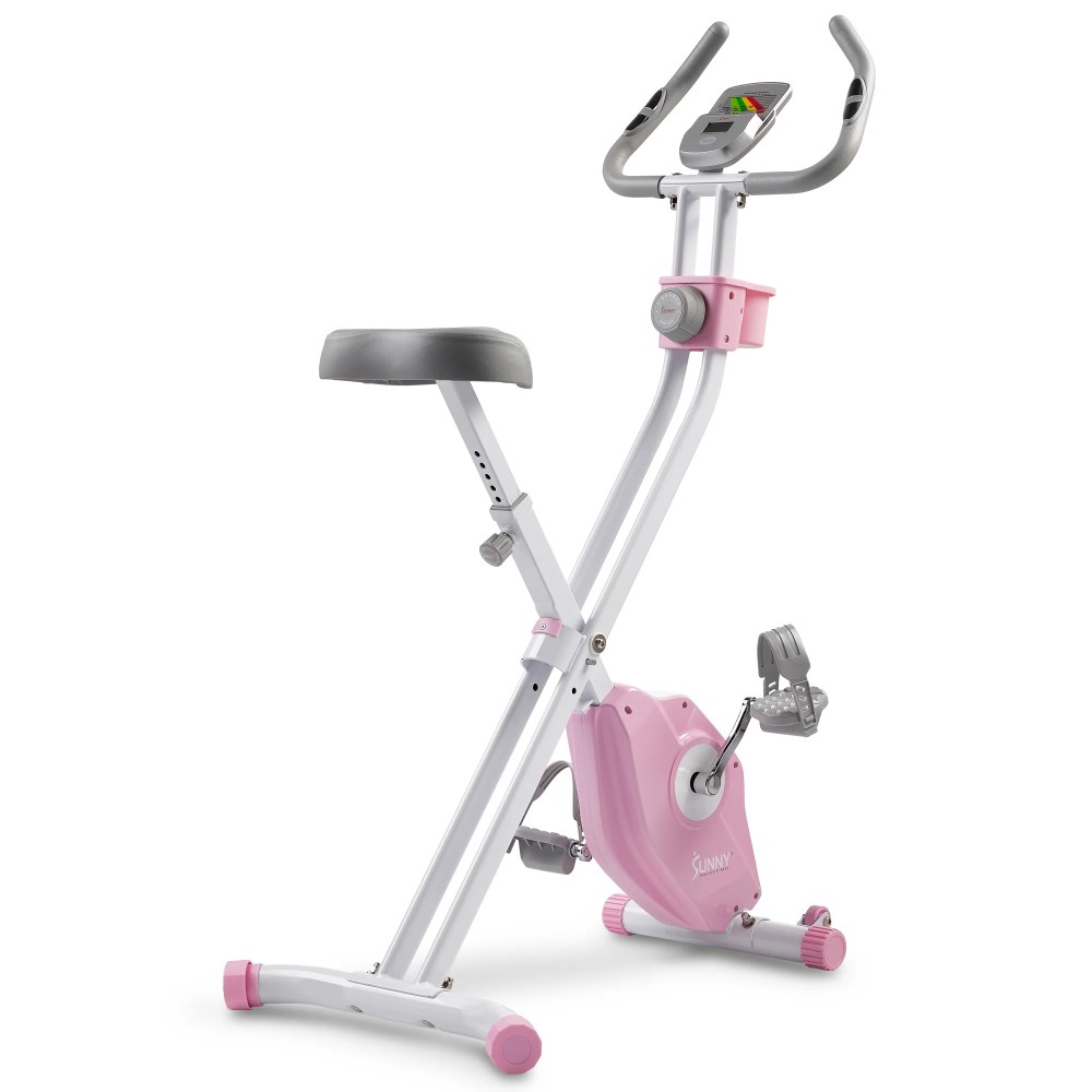 Sunny Health & Fitness Foldable Pink Magnetic Exercise Cycling Upright X-Bike Pro, 300LB Capacity w Smart Bluetooth & FREE SunnyFit App - P2320 - Image 2