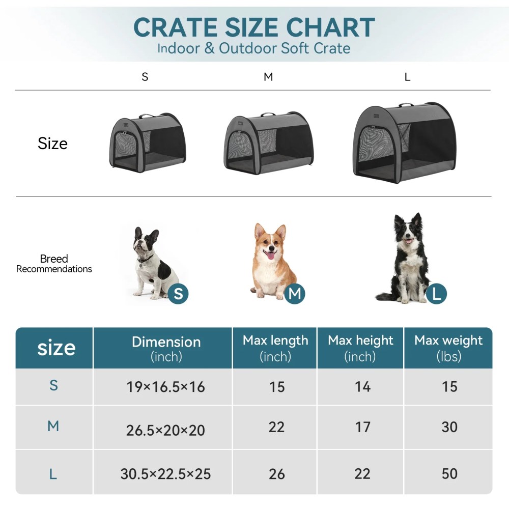 Petsfit Soft Dog Crate for Medium Dog, Arch Design Indoor & Outdoor Soft Sided Travel Crate, Collapsible Portable Pet Carrier, Grey, Medium - Image 6