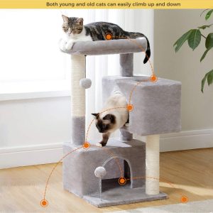 Pefilos 31.5" Cat Tree Tower for Adult Cats,  Stable Cute Sisal Cat Climb Holder Cat Condo for Indoor Cats Lamb,  Gray