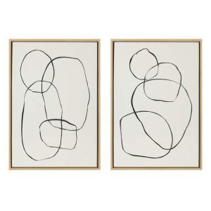 Sylvie Modern Circles and Going in Circles Linen Textured 23 in x 33 in Framed Painting Canvas Art Prints, by Kate and Laurel Set of 2