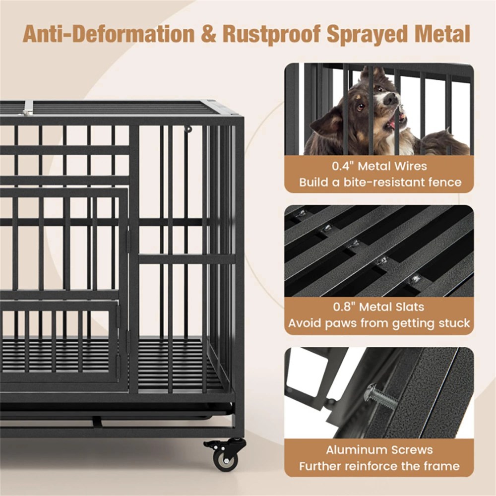 Pefilos 37" Foldable Heavy Duty Dog Cage, Metal Escape Proof Kennel, Chew-proof Dog Crates for Medium Dogs with Tray, Black - Image 3