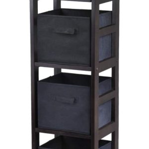 Winsome Wood Capri 5-Pc Set, Narrow Shelf & 4 Foldable Black Fabric Baskets, Espresso Finish