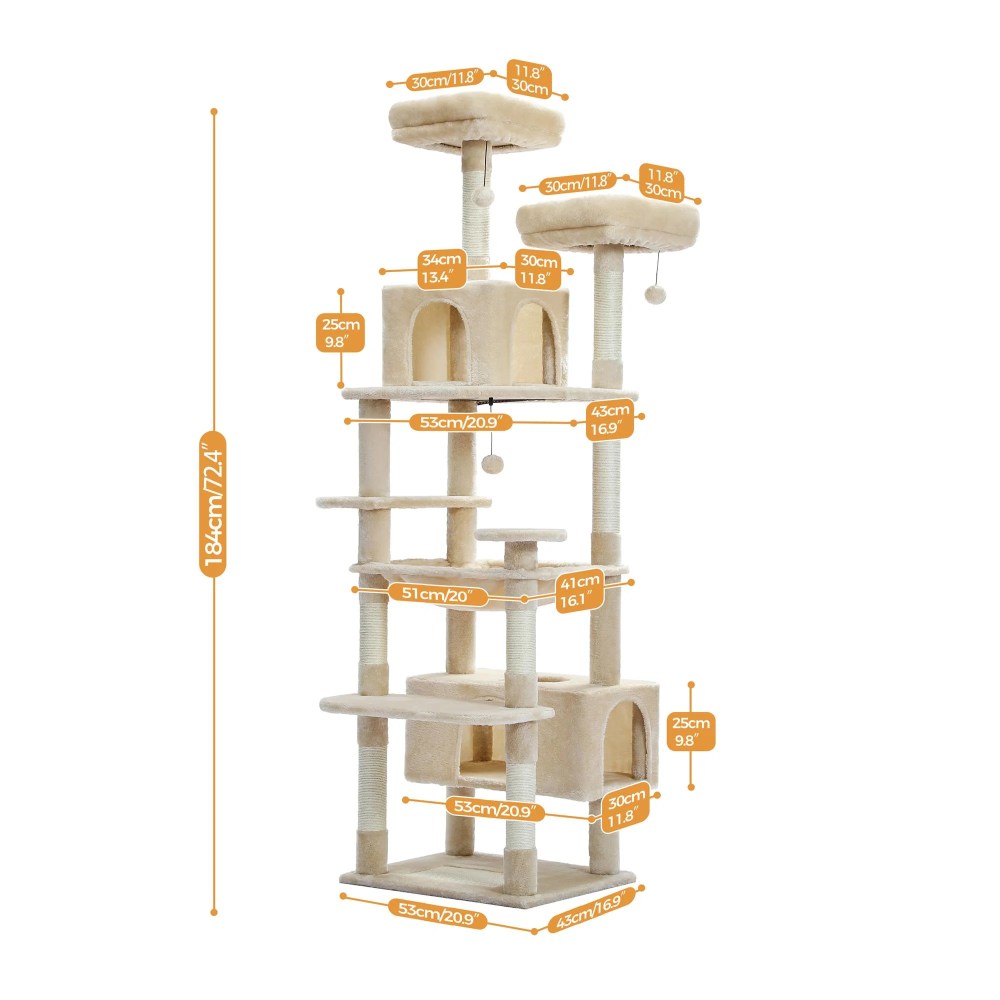 Pefilos 72" Large Cat Tree Tower with Sisal Scratching Post, Indoor Cat Condo for Big Cat Maine Coon, Beige - Image 7