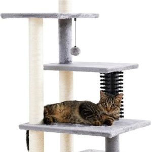 Made4Pets Cat Tree,  DIY 43.3" Cat Tower for Indoor Cats,  Multi-Level Large Cat Condo with Scratching Posts,  Plush Kitten Climbing Tower with Cat Grooming Brush and Perch,  Grey