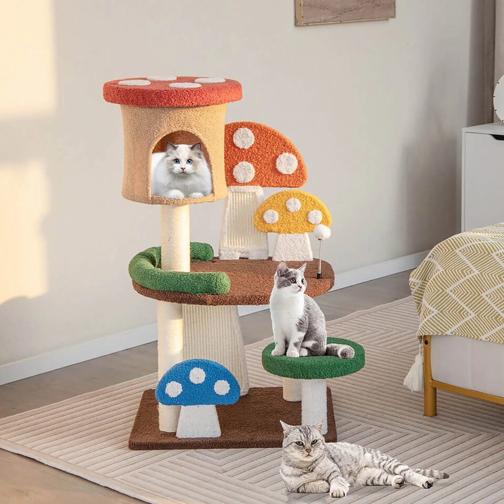 Gymax 41" Mushroom Cat Tree Tower Patended Indoor Kitten Activity Center w/ Natural Sisal Posts - Image 3