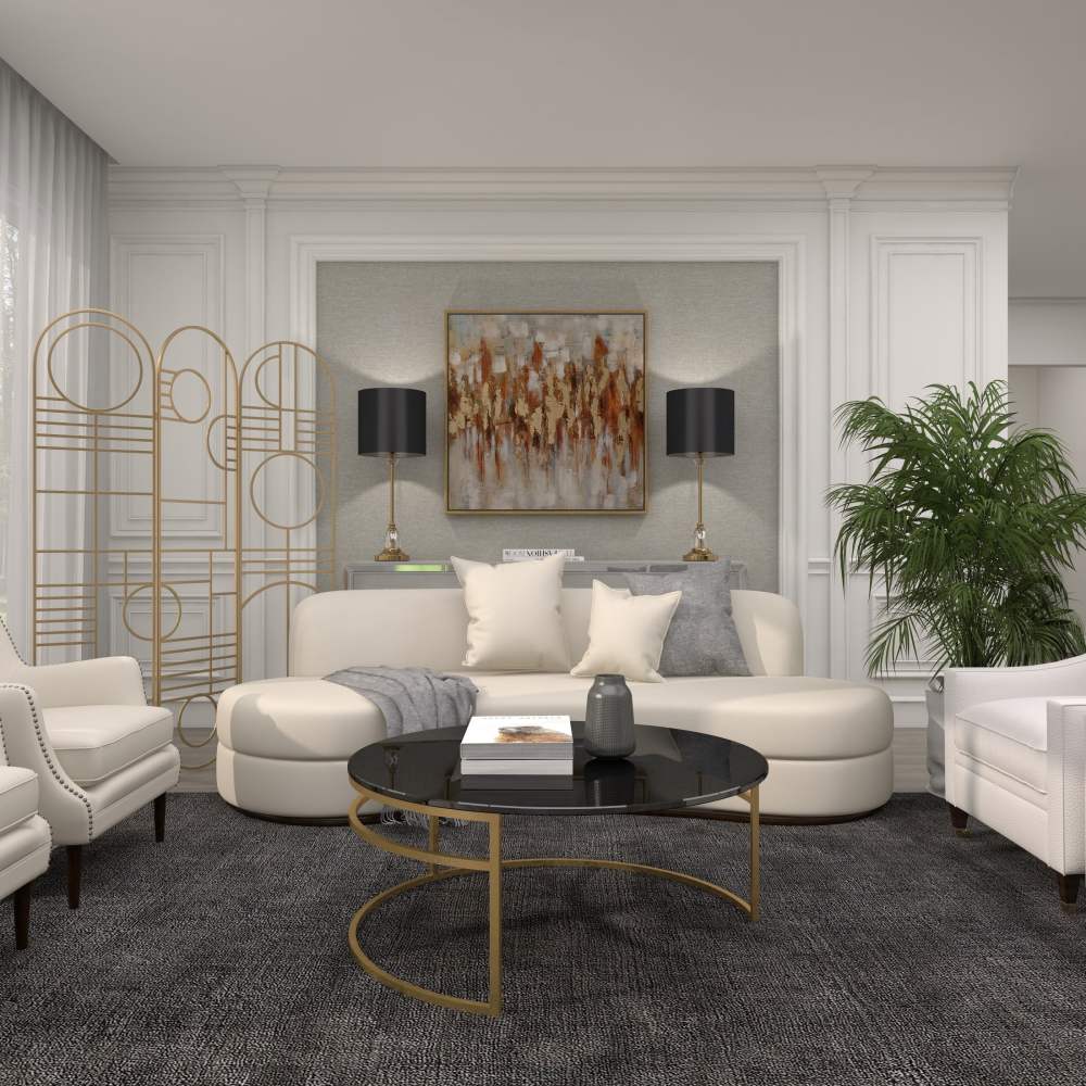 DecMode Modern 3 Panel Metal Room Divider Screen with Geometric Pattern and Gold Finish, 50"W x 69"H - Image 3