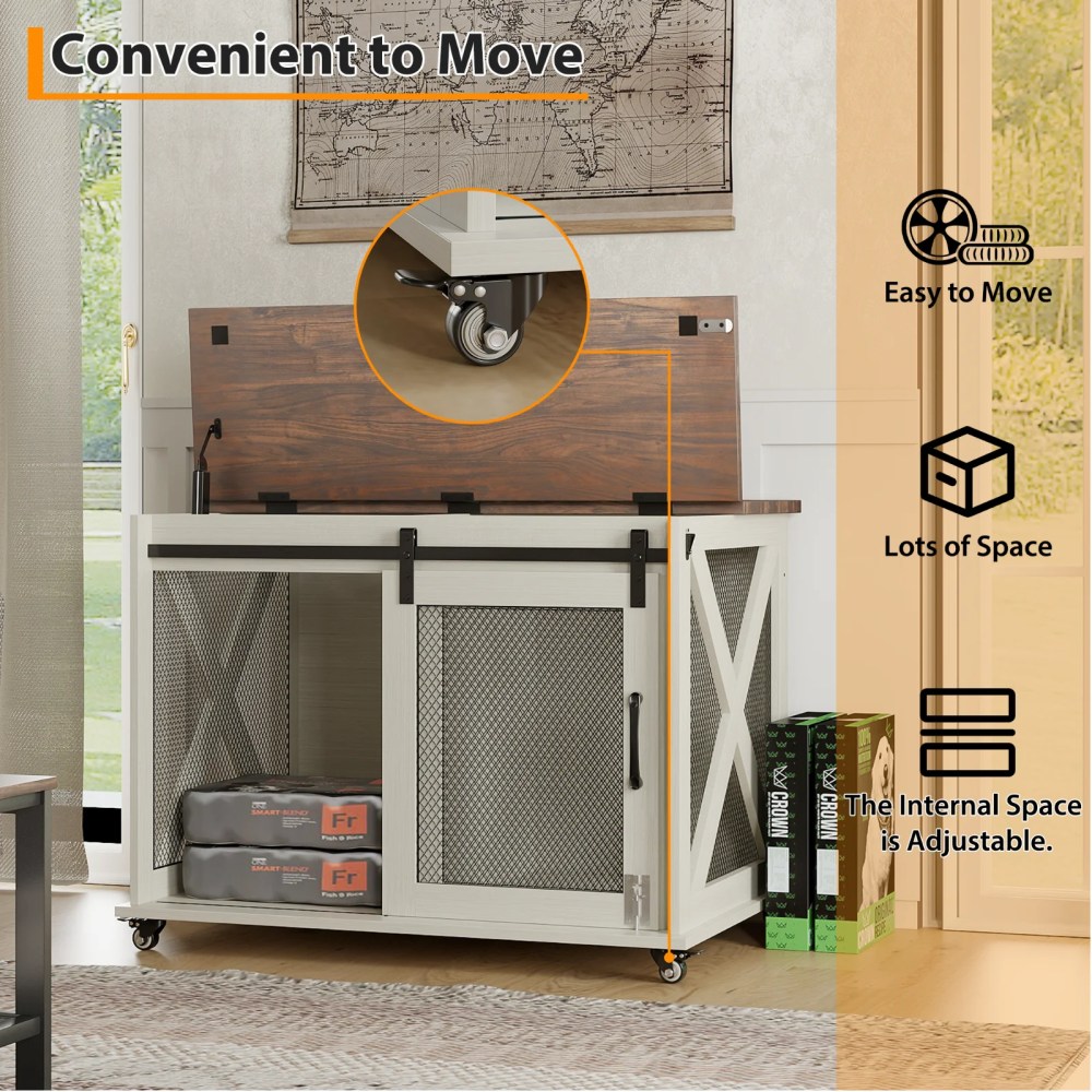 37" Stress-Free Dog Crate with Dual Access Sliding Barn Door & Flip Top Design Creates a Cozy Den for Your Pet - Image 24
