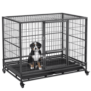 Easyfashion 43 inch Heavy Duty Metal Rolling Dog Cage Kennel, Black