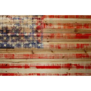American Flag Painting Print on Natural Pine Wood