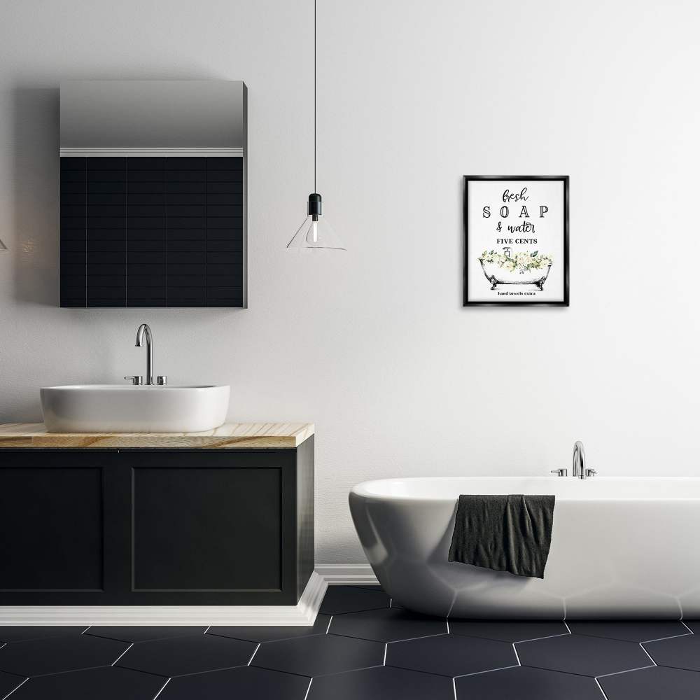 Stupell Industries Fresh Soap And Water Bath Tub Bathroom Design Jet Black Framed Floating Canvas Wall Art, 1620, by Lettered and Lined - Image 3