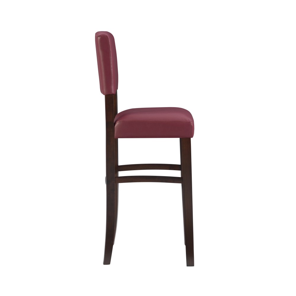 Linon Monaco Full Back Wood Bar Stool, 30" Seat Height, Espresso Finish with Dark Red Fabric - Image 2
