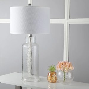 SAFAVIEH 29 in. H Sea Glass Bottle Table Lamp, Clear, Set of 2